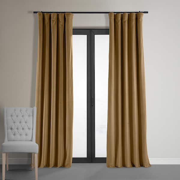 Exclusive Fabrics & Furnishings Amber Gold Signature Velvet Blackout Curtain - 50 in. W x 120 in. L Rod Pocket with Back Tab Single Velvet Curtain Panel