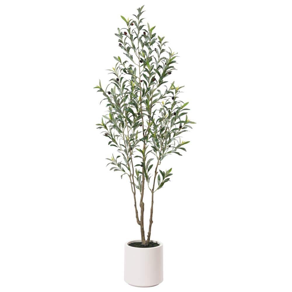 DR.Planzen 6 ft. Artificial Olive Tree with White Planter, Large Faux Olive Silk Tree for Indoor Home Decor and Housewarming Gift BPGLS1.8m-1