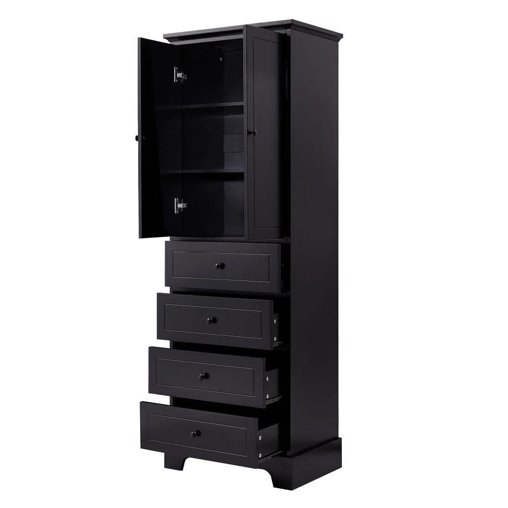 23.6 in. W x 15.7 in. D x 68.1 in. H Black Linen Cabinet with Drawers and A
