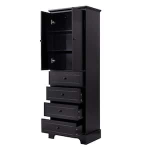23.6 in. W x 15.7 in. D x 68.1 in. H Black Linen Cabinet with Drawers and Adjustable Shelf