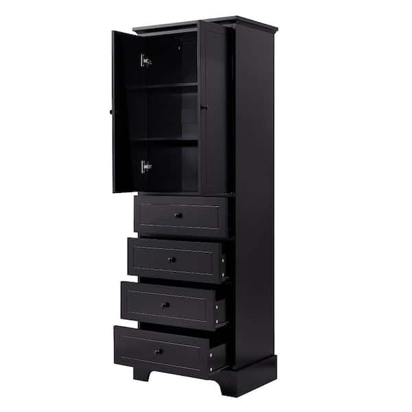 Amucolo 23.6 in. W x 15.7 in. D x 68.1 in. H Black Linen Cabinet with Drawers and Adjustable Shelf