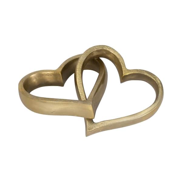 Liv & Skye Gold 9 in. x 2 in. Metal 2 Hearts Linked Chain Sculpture