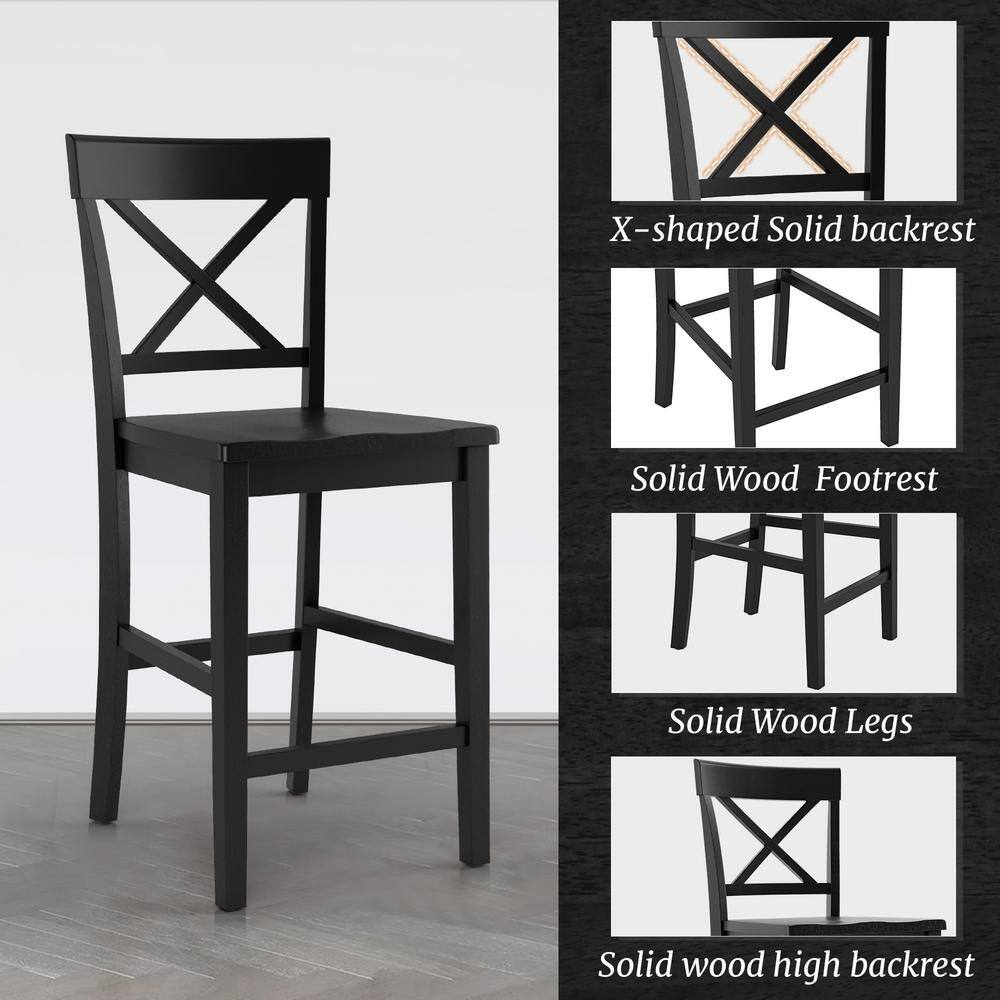 Ionia 24" Black Wood Counter Height Bar Stools, Set of 2