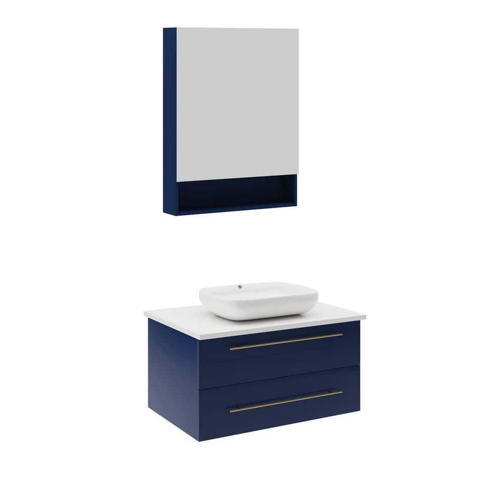 Lucera 30 in. Single Sink Wall Mount Royal Blue Bath Vanity with White Quartz Top, Vessel Sink and Medicine Cabinet price history on PriceWatchPro