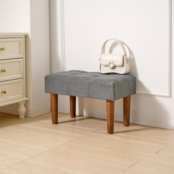 VECELO Small Foot Rest Ottoman, Linen Foot Stool with Legs for Desk, Sofa, Living Room, Entryway-Gray Stool Style 1