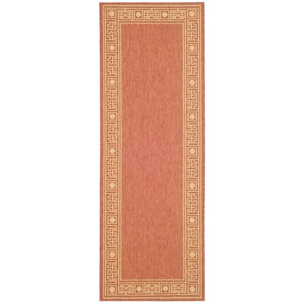 SAFAVIEH Courtyard Rust/Sand 2 ft. x 7 ft. Geometric Indoor/Outdoor Patio  Runner Rug