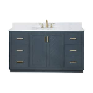 Gazsi 60.0 in.W x 22 in.D x 34 in.H Bath Vanity in Classic Blue with Grain White Composite Stone Top