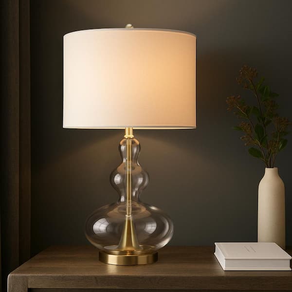 24. 5in Antique Brass Table Lamp with White Shade