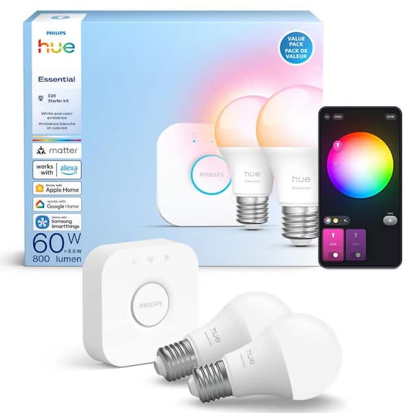 Philips Hue Essential 60-Watt Equivalent A19 Smart LED Color