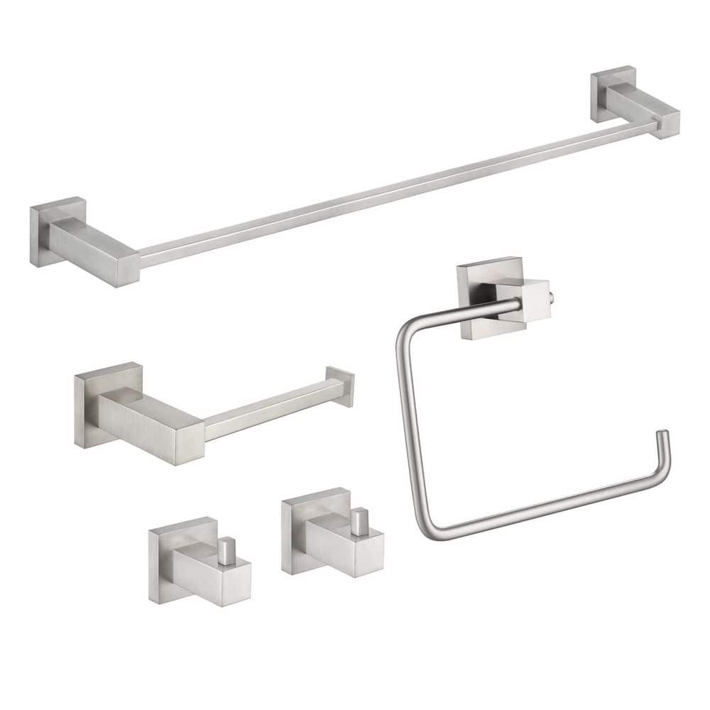 5-Piece Bathroom Hardware Set with Towel/Robe Hook Toilet Paper Holder Towel Ring Towel Bar/Rack in Brushed Nickel price history on PriceWatchPro