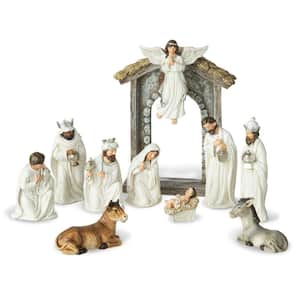 8 in. H Ivory Resin Nativity Figurine Christmas Set (11-Pieces)