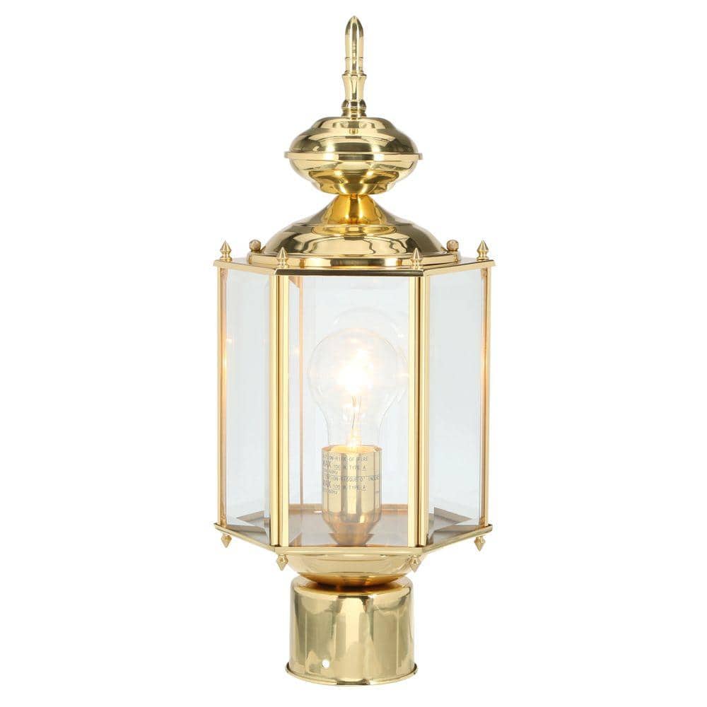 BrassGUARD Lantern Collection 1-Light Polished Brass Clear Beveled Glass Tr