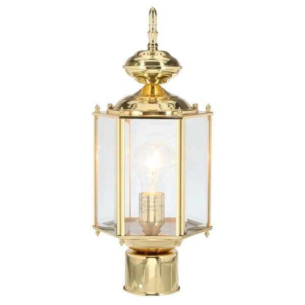 Progress Lighting BrassGUARD Lantern Collection 1-Light Polished Brass Clear Beveled Glass Traditional Outdoor Post Lantern Light