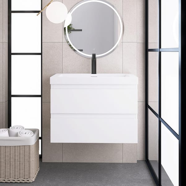 Unbranded 30 in. W x 19.5 in. D x 22.5 in. H Single Sink Bathroom Vanity in High Gloss White with White Cultured Marble Top