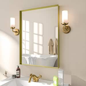 22 in. W x 30 in. H Rectangular Aluminum Framed Wall Bathroom Vanity Mirror in Gold