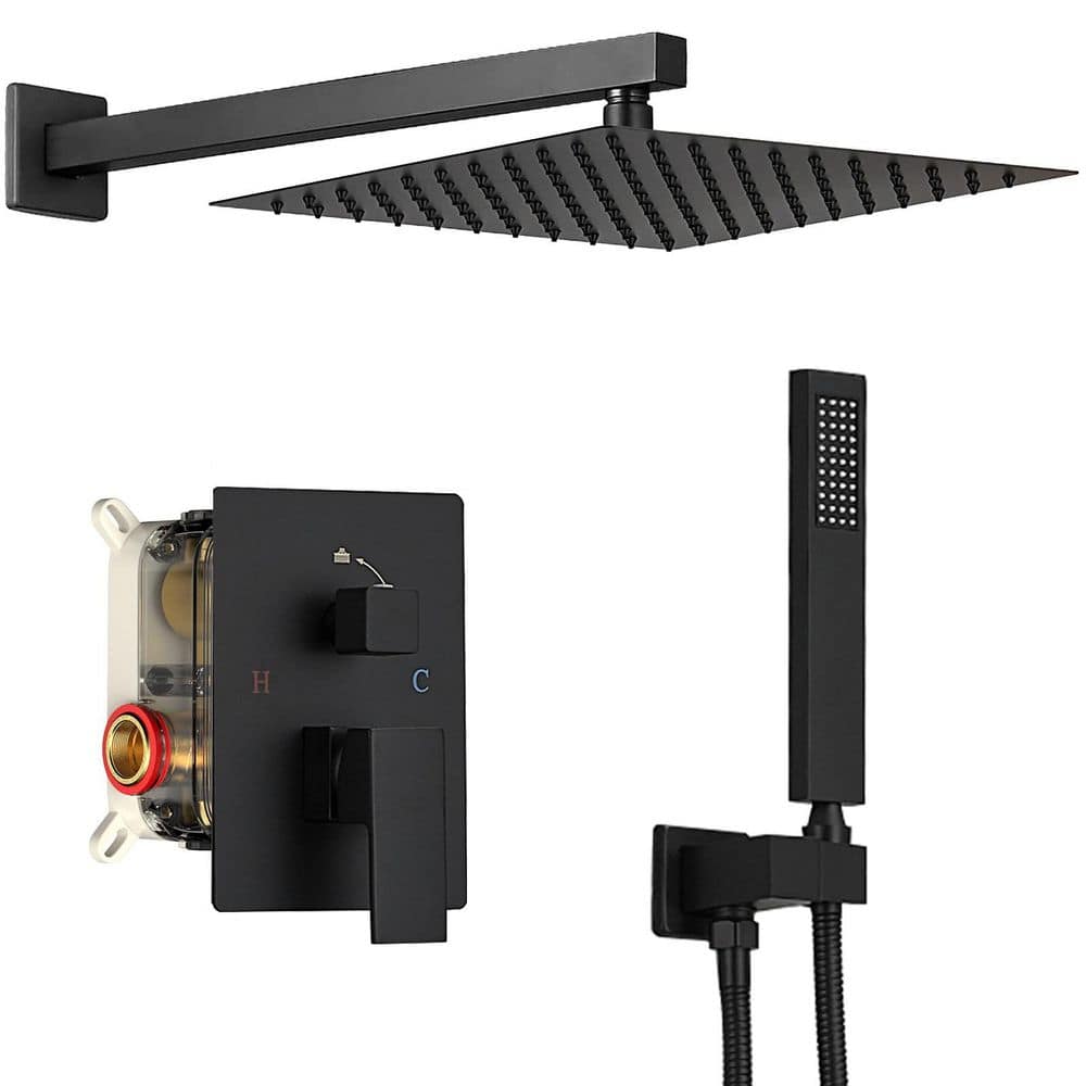 "Single Handle 2-Spray 12"" Rainfall Shower Faucet Fixture Combo Set 2.5 GPM Shower System with Handheld in Matte Black" price history on PriceWatchPro