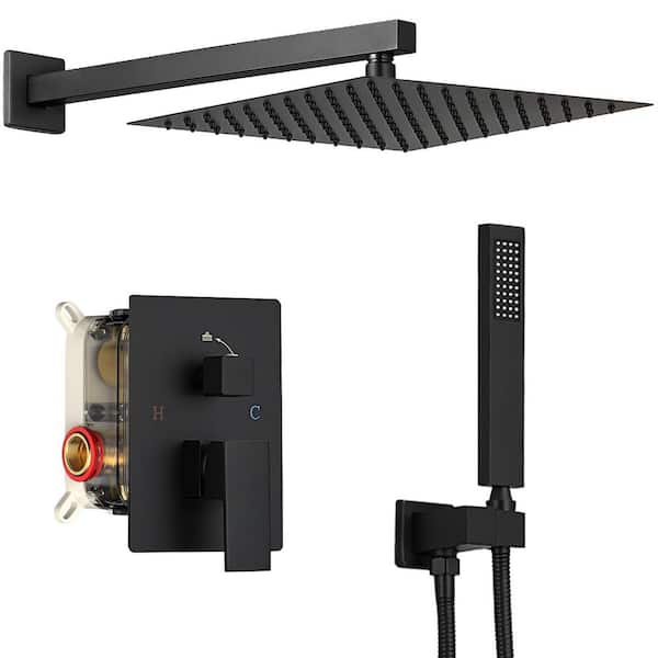 Single Handle 2-Spray 12" Rainfall Shower Faucet Fixture Combo Set 2.5 GPM Shower System with Handheld in Matte Black