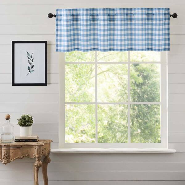 VHC BRANDS Annie Buffalo Check 60 in. L x 16 in. W Cotton Valance in Dusk Blue Soft White