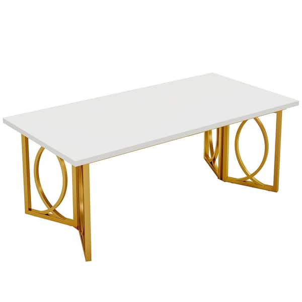 BYBLIGHT Moroni 70.9 in. Rectangle White and Gold Wood Computer Desk with High Bearing Support Structure for Home Office