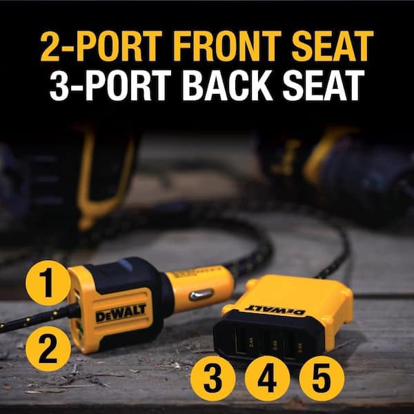 DEWALT - 5-Port Front and Back Seat Mobile USB PD Charger