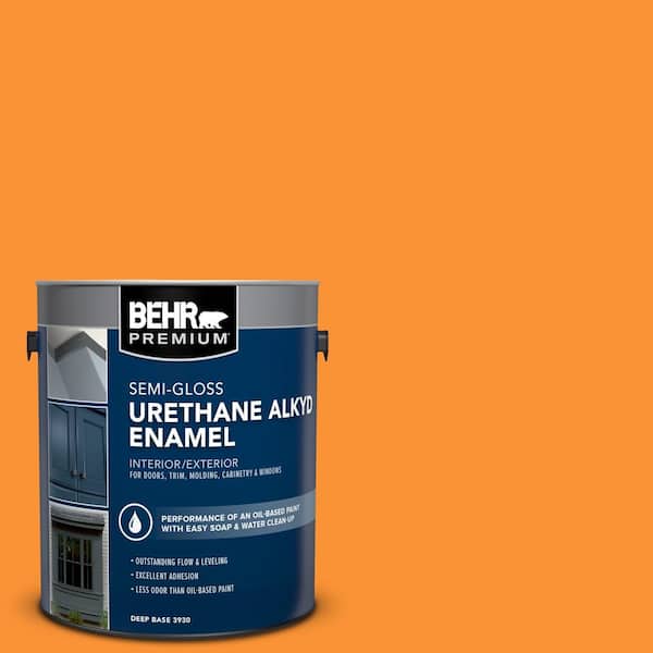 BEHR PREMIUM 1 gal. #P240-7 Joyful Orange Urethane Alkyd Semi-Gloss Enamel Interior/Exterior Paint