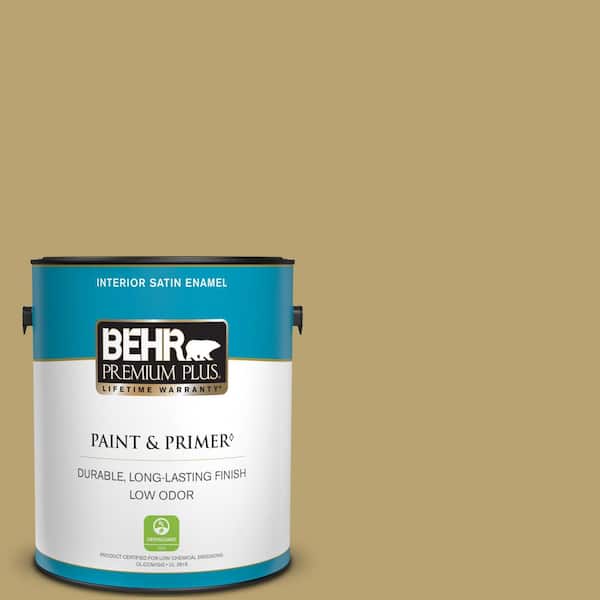 BEHR PREMIUM PLUS 1 gal. Home Decorators Collection #HDC-AC-16 Cumin Satin Enamel Low Odor Interior Paint & Primer
