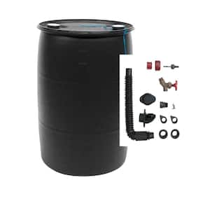 DIY Rain Barrel Bundle with Diverter System 55 Gal. Black Plastic Drum