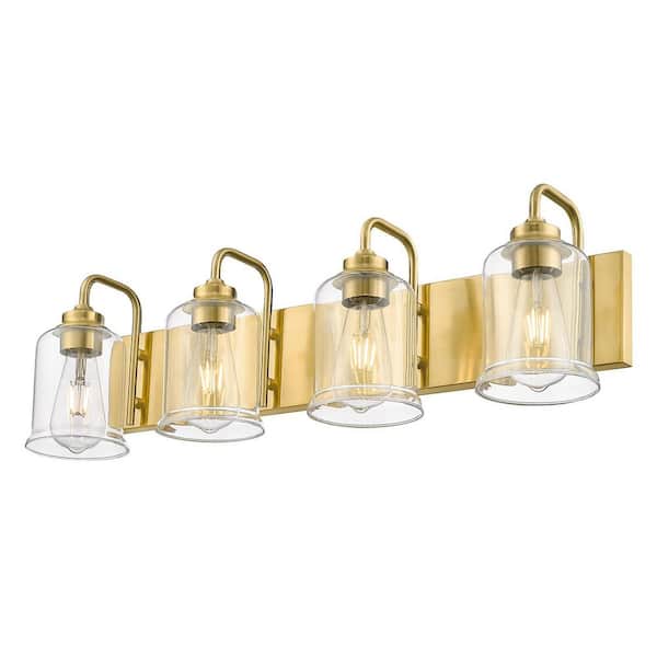 JAZAVA 29 in. 4-Light Modern Industrial Gold Vanity Light Bathroom Sconces Wall Lighting with Clear Glass Shade
