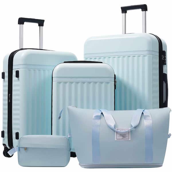 5-Piece Light Blue Expandable Luggage Set with Travel Bags, Spinner Wheels and TSA Lock