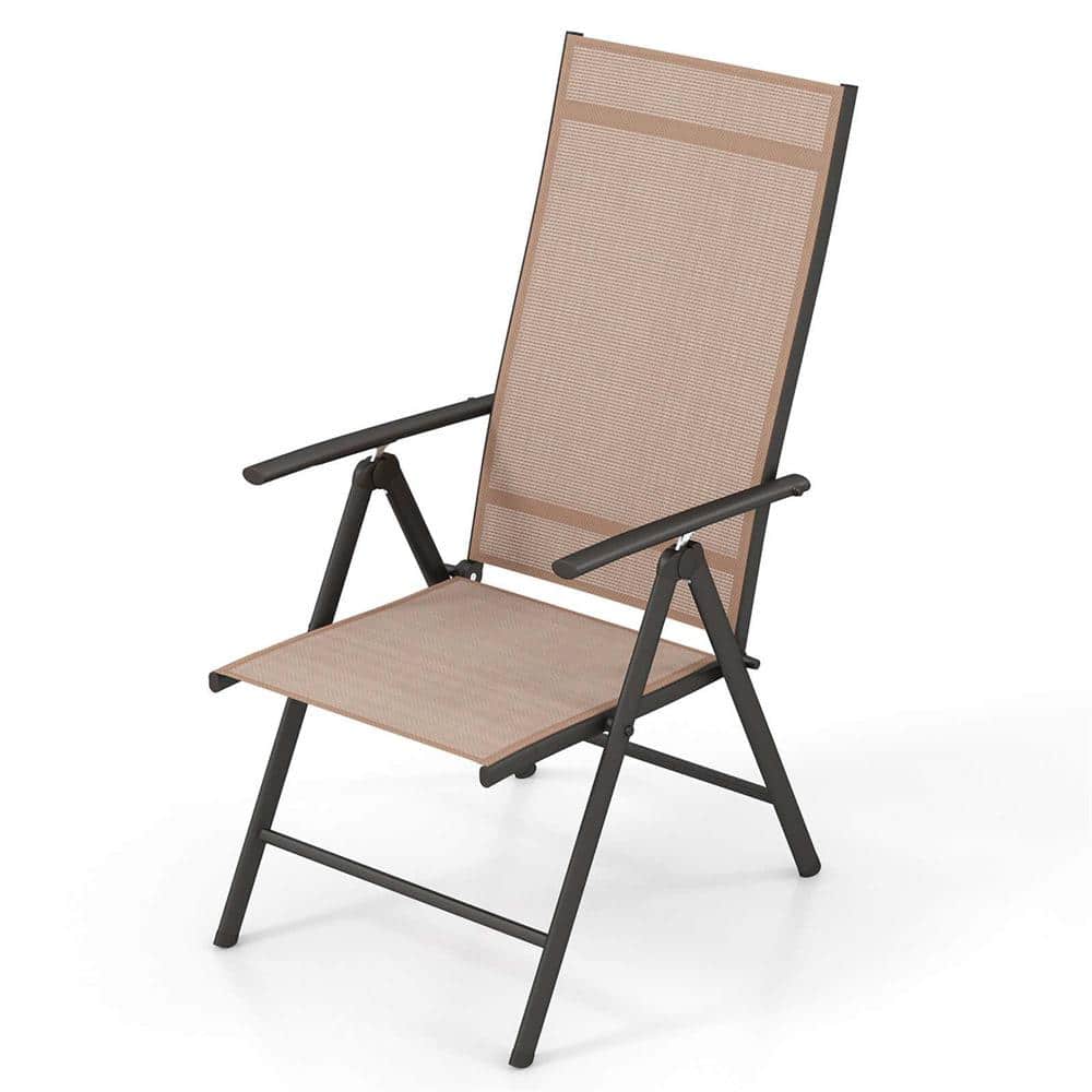 Costway Adjustable Black Reclining Fabric and Metal Frame Outdoor Lounge Chair in Brown Set of 1