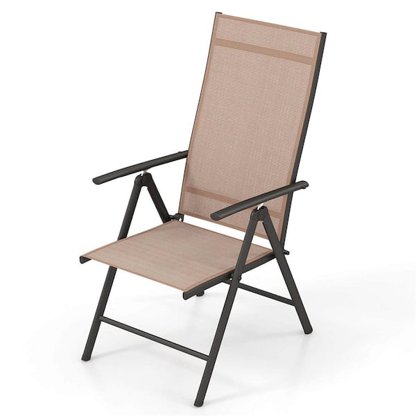 Costway Adjustable Black Reclining Fabric and Metal Frame Outdoor Lounge Chair in Brown Set of 1