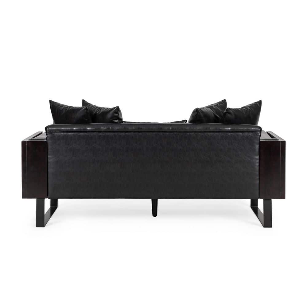 Midnight Black Faux Leather Tufted 2-Seat Loveseat