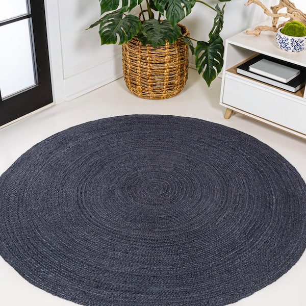 JONATHAN Y Zara Braided Coastal Cottage Round Jute Navy 5 ft. Round Area Rug