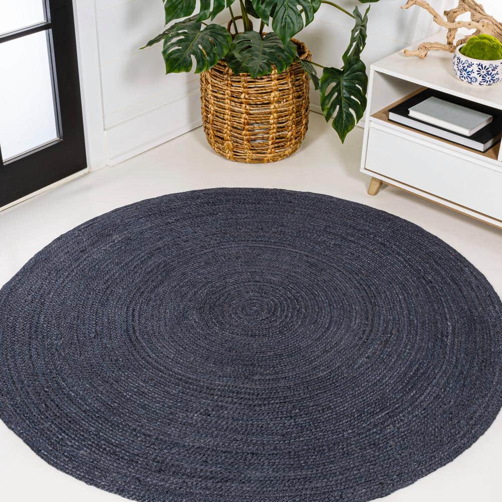 JONATHAN Y Zara Braided Coastal Cottage Round Jute Navy 6 ft
