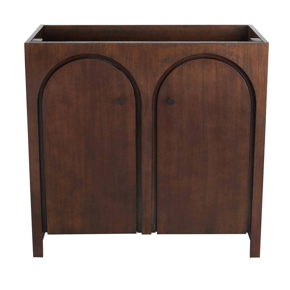 Appia 36" Walnut Bathroom Vanity Cabinet with Arched Doors