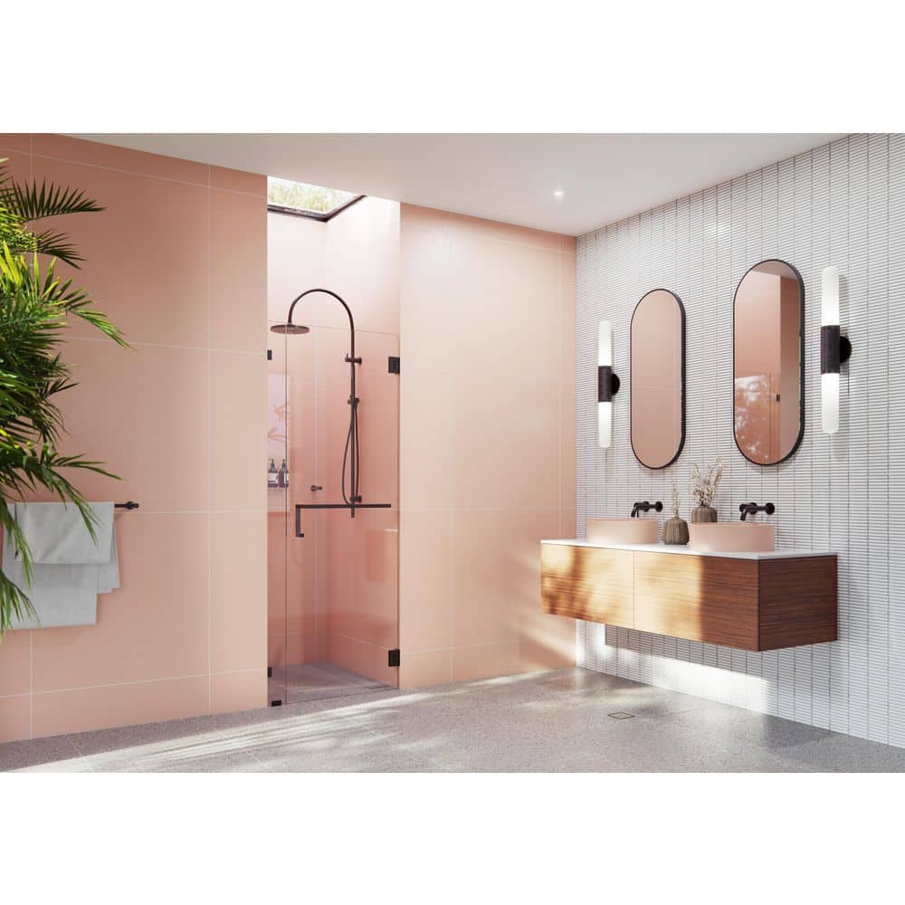 78" Frameless Oil Rubbed Bronze Glass Shower Door with Towel Bar