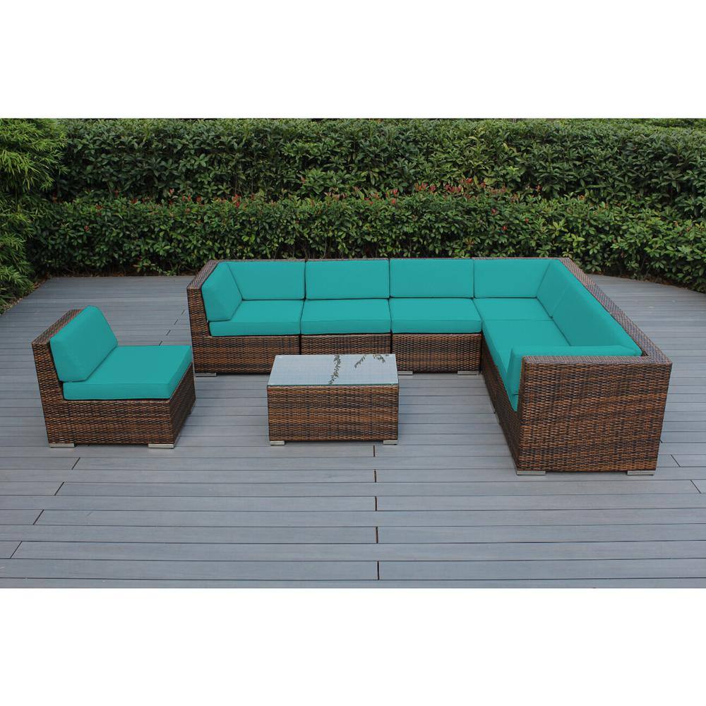 Mixed Brown 8-Piece Wicker Patio Seating Set with Supercrylic Turquoise Cushions price history on PriceWatchPro