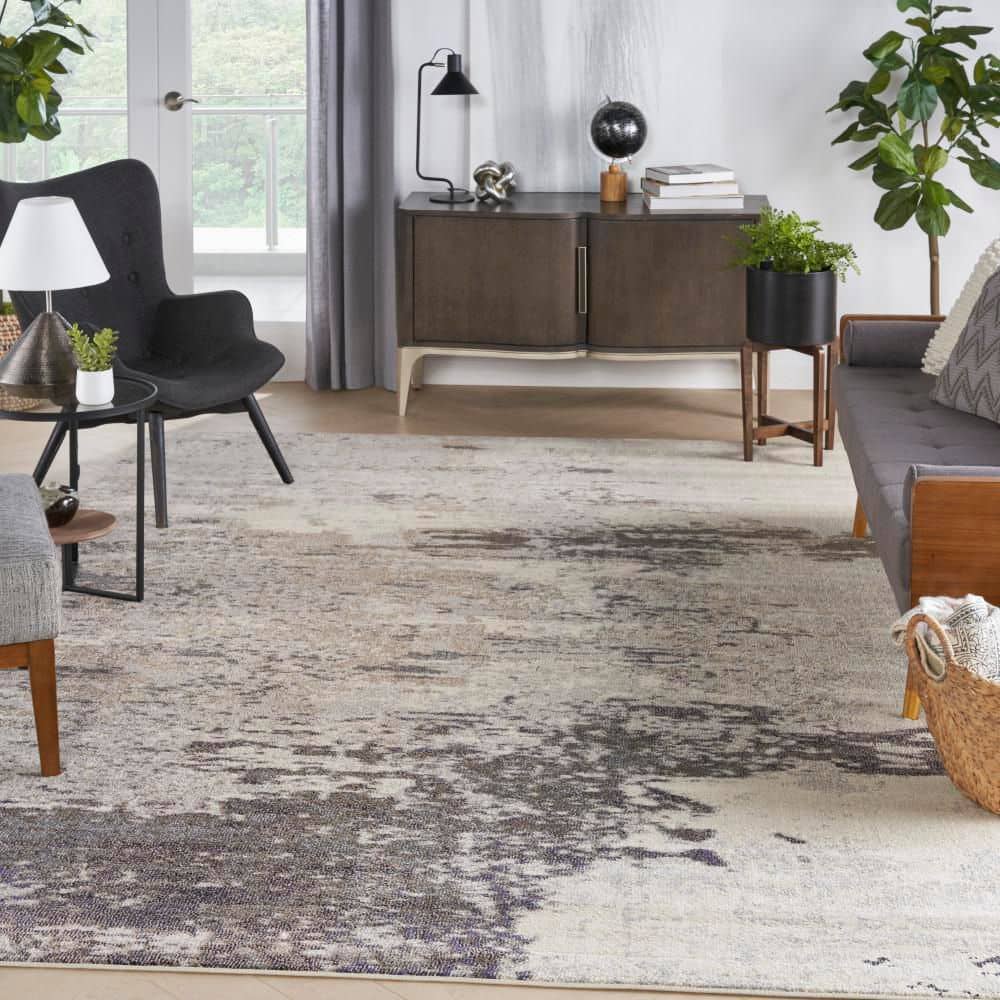 Ivory and Grey Abstract Hand-knotted Round Rug