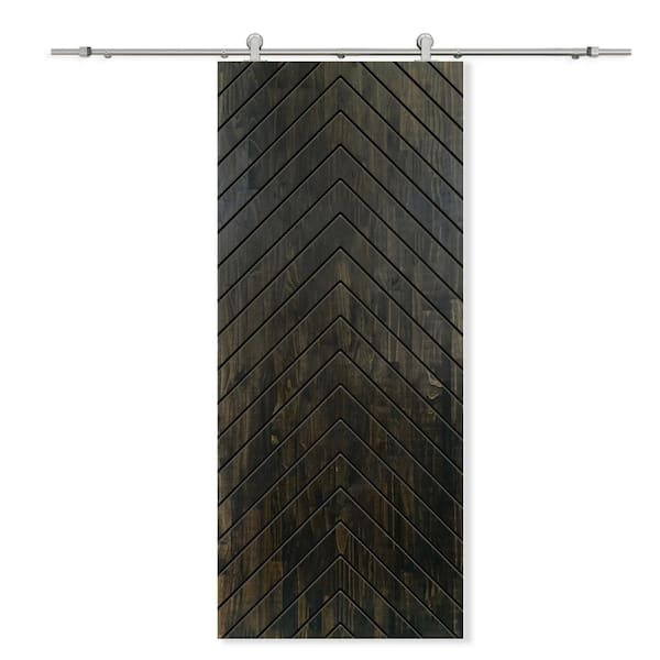 CALHOME 30 in. x 96 in. Charcoal Black Stained Pine Wood Modern Interior Sliding Barn Door with Hardware Kit