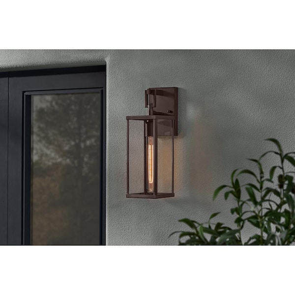 Porter Hills 15.68 in. Dark Olde Bronze Hardwired Outdoor Wall Light Lantern Sconce with No Bulb Included
