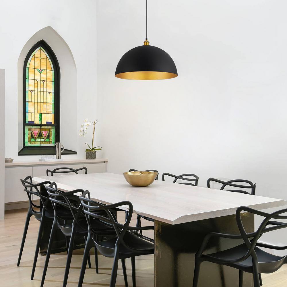 Large Black and Gold Metal Dome Pendant Light