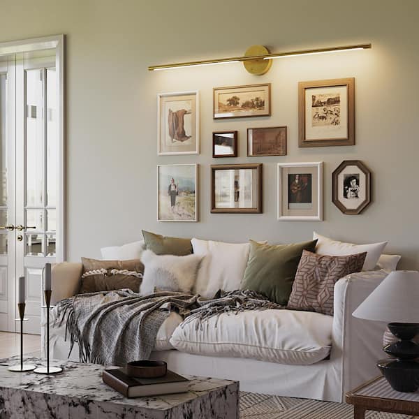 40 in. Brushed Gold Rechargeable Battery Operated Wall Sconce (Set of 2) 360° Rotatable LED Wall Light with Remote