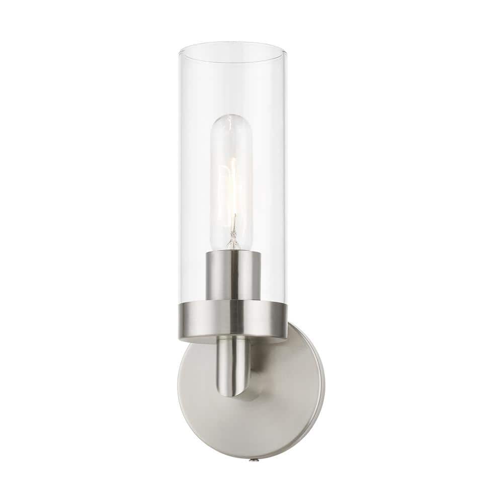 Ludlow Brushed Nickel 1-Light ADA Compliant Sconce with Clear Glass Shade