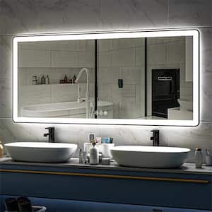 77 in. W x 36 in. H Rectangular Framed LED Anti-Fog Wall Bathroom Vanity Mirror in Black with Backlit and Front Light