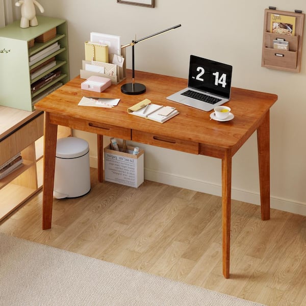 39.4 in. W-29.5 in. H Brown Walnut Writing Desk with 2-Drawers