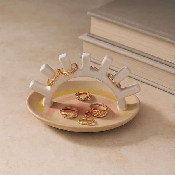 Ivory Round Ceramic 5.5 in. Sunshine Trinket Tray