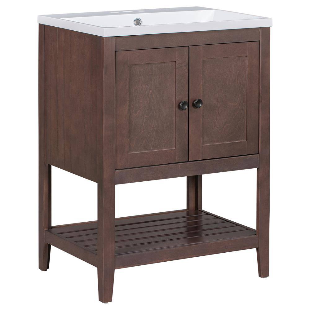 24 in W x 18 in D x 33 in H in Solid Wood Freestanding Bath Vanity in Brown