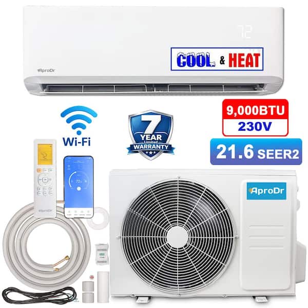 9,000 BTU 21.6 SEER2,230-Volt, 400-SqFt Inverter Wi-Fi Ductless Mini Split Air Conditioner with Heat Pump 16Ft Lineset