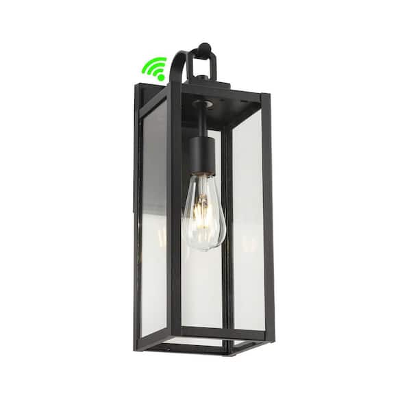 Jushua 1-Light Black Lantern Lighting with Light Sensitive Outdoor Hardwired Sconce, Bulb Not Included
