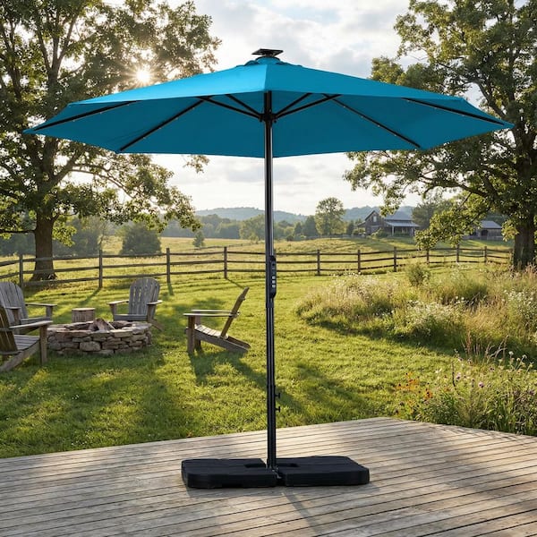 clihome patio umbrella 9ft Outdoor Market 32 LED Solar Umbrella with T This 8 x 8 ft Clihome Patio Umbrella with Base